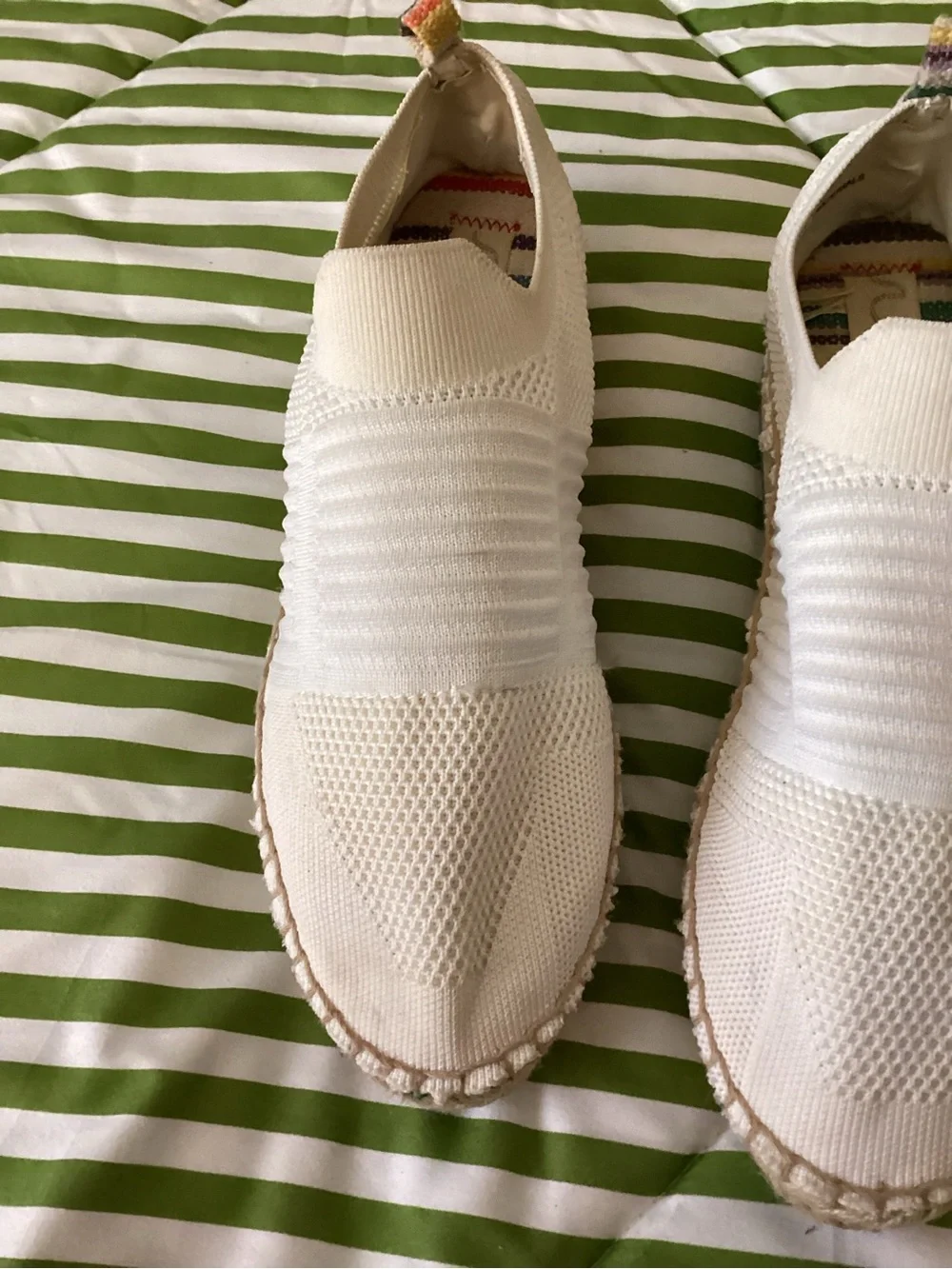 Sugar Cream Knit Espadrille Slip-Ons with Braided Jute Trim